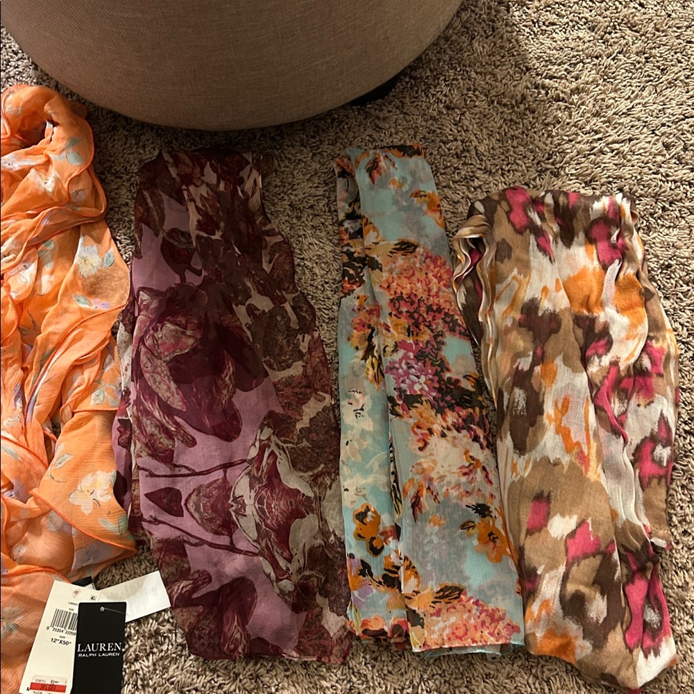 Bundle of 10 Scarves—all long rectangular approx 70” x 18” and 2 scarf hangers - Picture 6 of 9